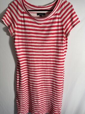 Lafayette 148 New York Coral and White Striped Midi Dress